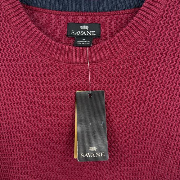 Savane sweater men's XL crew pullover waffle weave 100% cotton red wine NEW - Picture 5 of 8